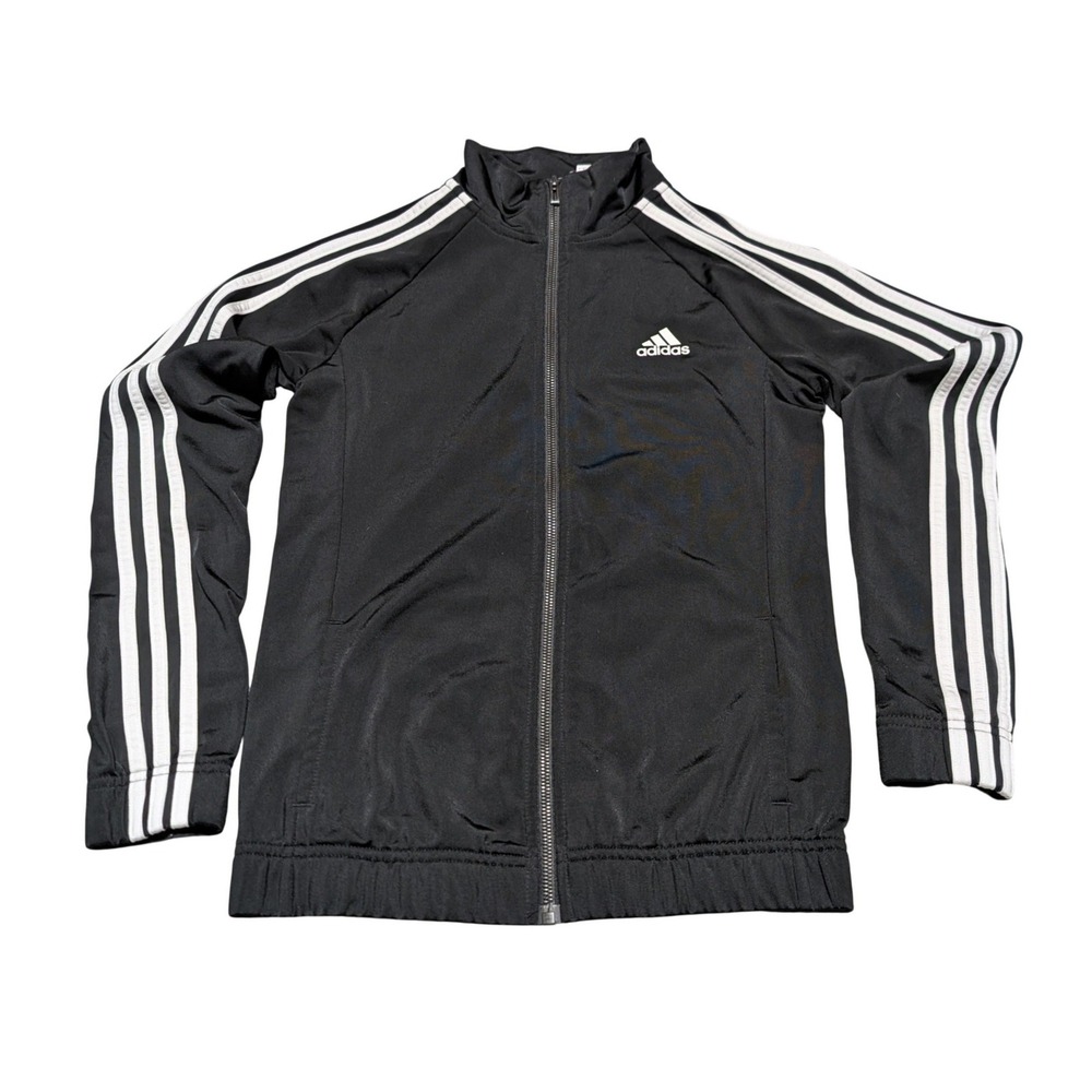 Adidas Track Jacket Women XS Black White 3-Stripe Full Zip Mock Neck‎ Activewear